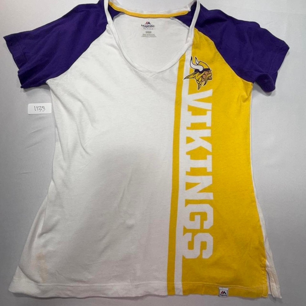 Majestic Athletic Minnesota Vikings white & yellow tee with purple sleeves M